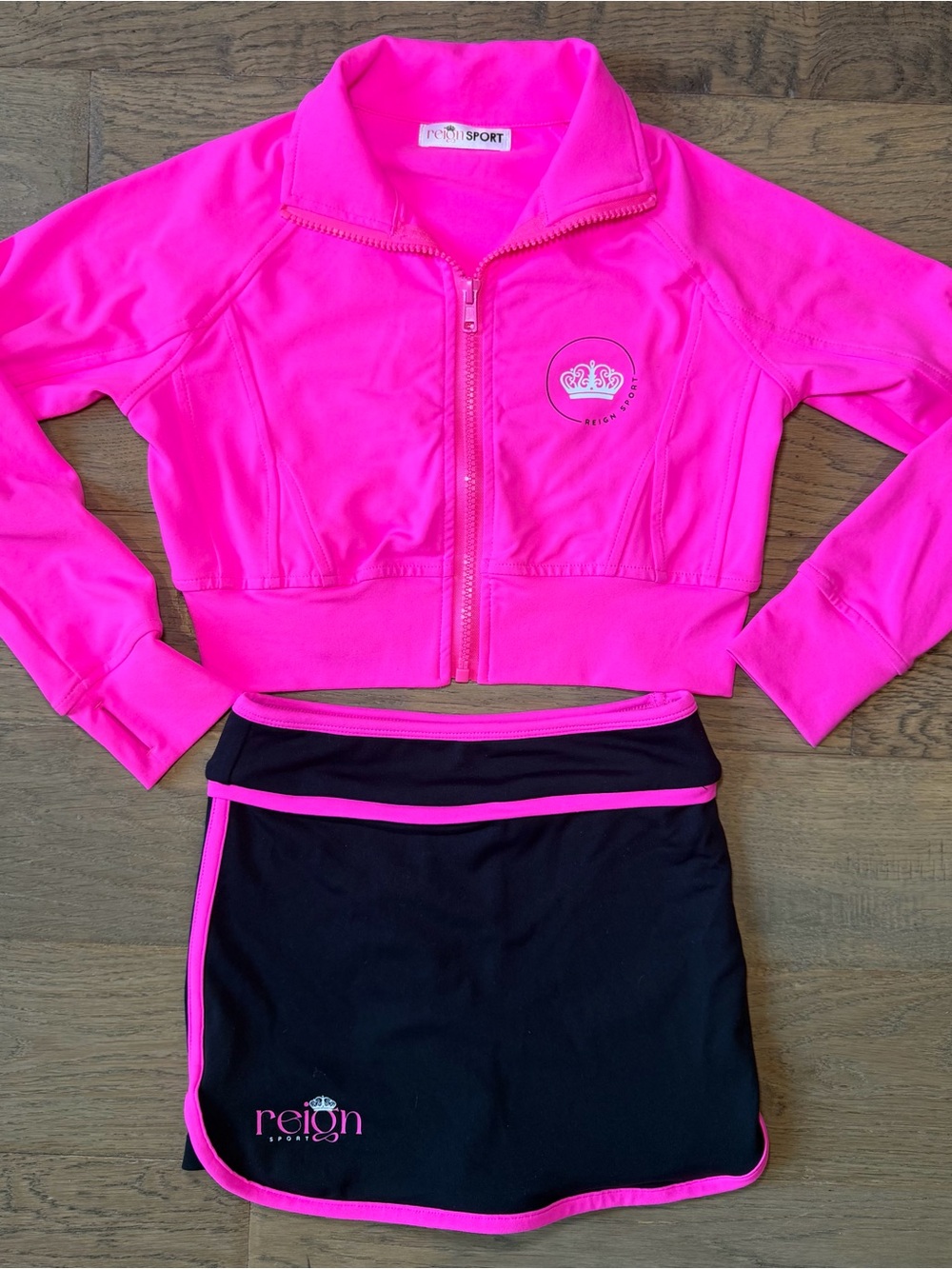 Girls' Hot Pink Jacket & Black Skort Reign Sports Sets Youth Small